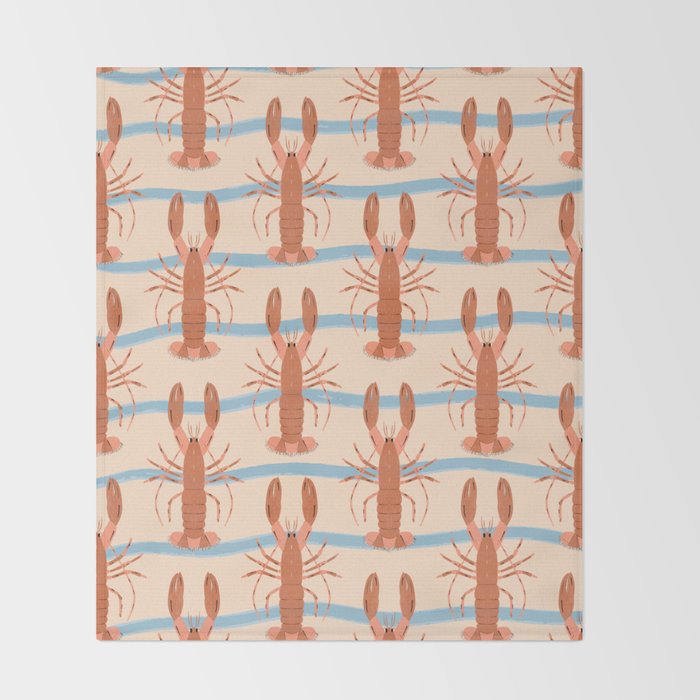 Lobster - Blue Stripes Throw Blanket Gallery Image 2