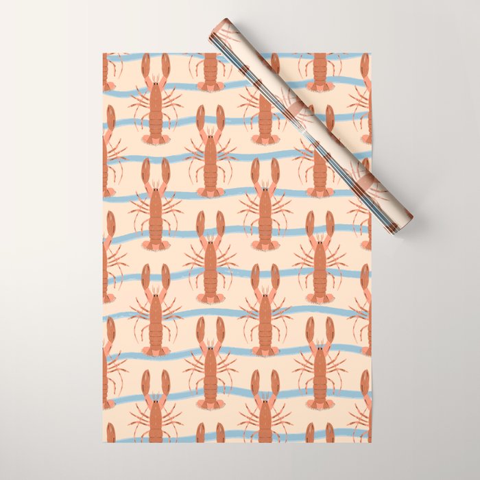 Lobster - Blue Stripes Wrapping Paper Gallery Image 1