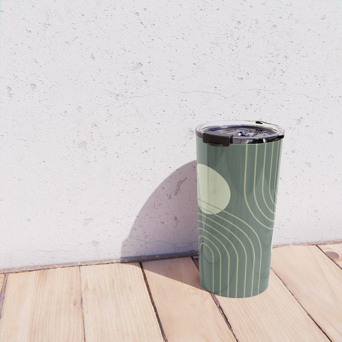 Mid Century Modern Geometric 126 in Forest Green Shades (Rainbow and Sun Abstraction) Travel Mug Gallery Image 4