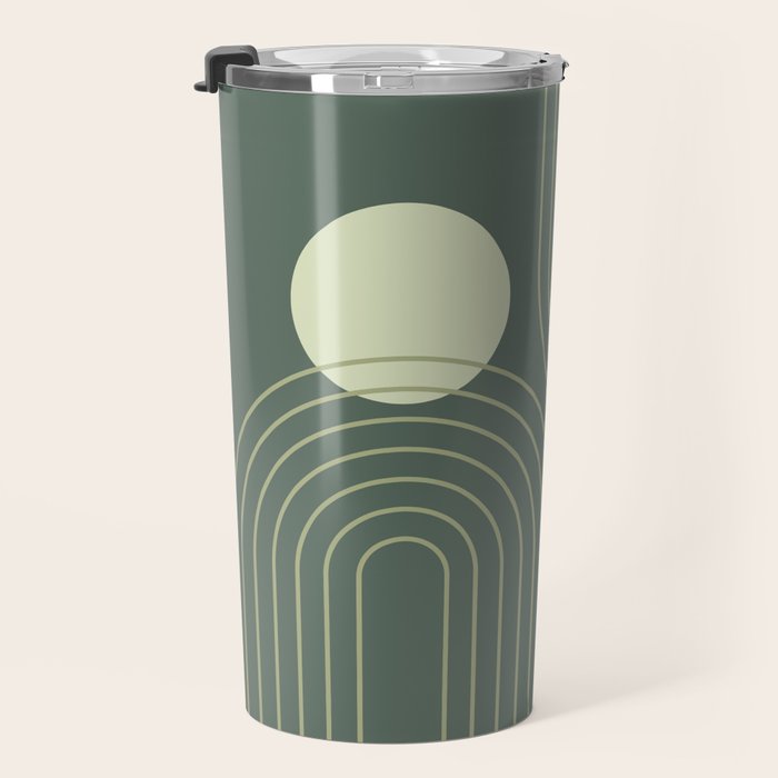 Mid Century Modern Geometric 126 in Forest Green Shades (Rainbow and Sun Abstraction) Travel Mug Gallery Image 3