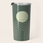 Mid Century Modern Geometric 126 in Forest Green Shades (Rainbow and Sun Abstraction) Travel Mug Gallery Image 3