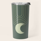 Mid Century Modern Geometric 126 in Forest Green Shades (Rainbow and Sun Abstraction) Travel Mug Gallery Image 2