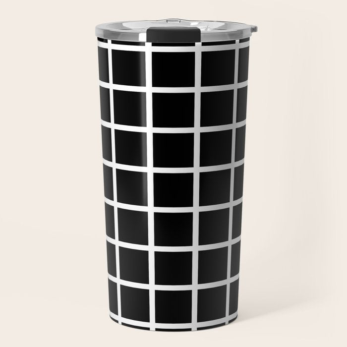 Black & White Grid Travel Mug Gallery Image 1
