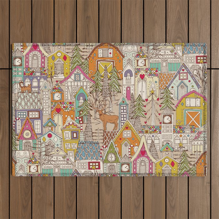 vintage gingerbread town Outdoor Rug Gallery Image 1