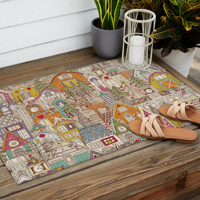 vintage gingerbread town Outdoor Rug Gallery Image 2