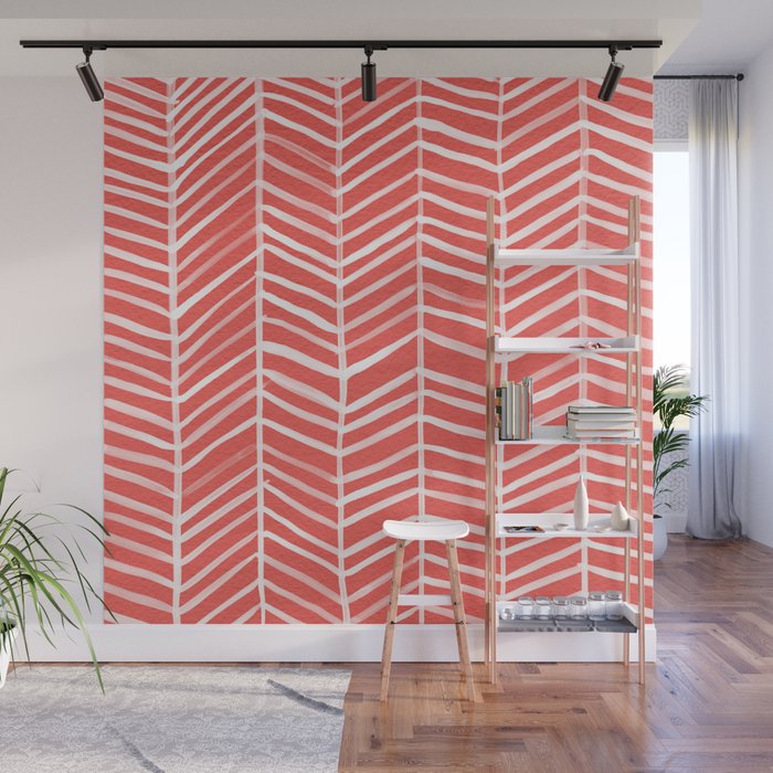 Coral Herringbone Wall Mural Gallery Image 1