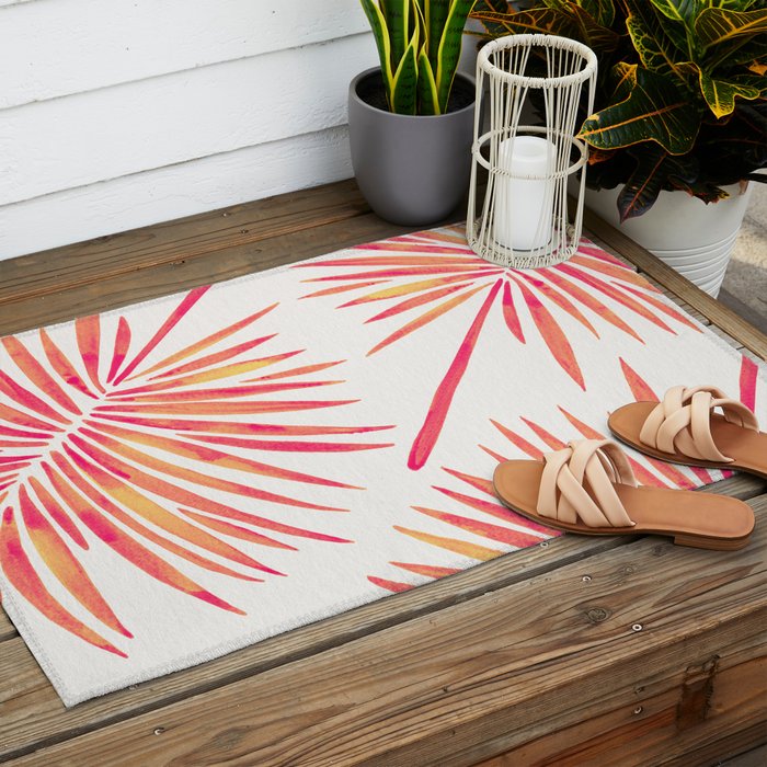 Tropical Fan Palm - Pink Palette Outdoor Rug Gallery Image 2