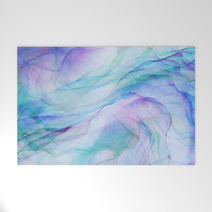 Pastel Violet Turquoise Abstract Ink Painting Welcome Mat Gallery Image 1