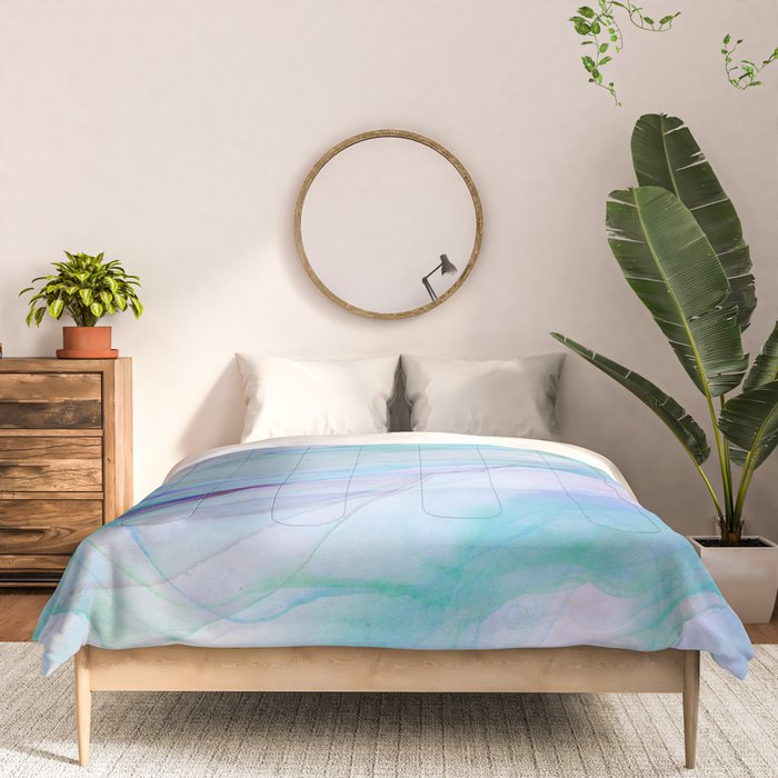 Pastel Violet Turquoise Abstract Ink Painting Comforter Gallery Image 3