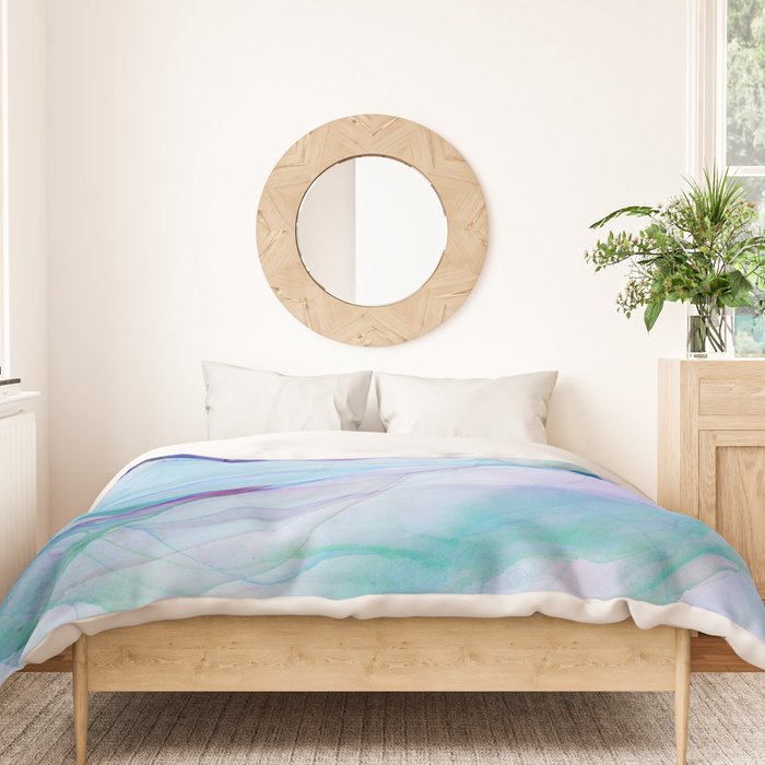 Pastel Violet Turquoise Abstract Ink Painting Duvet Cover Gallery Image 3
