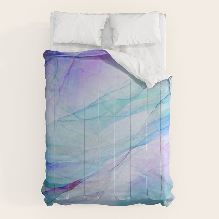 Pastel Violet Turquoise Abstract Ink Painting Comforter Gallery Image 6