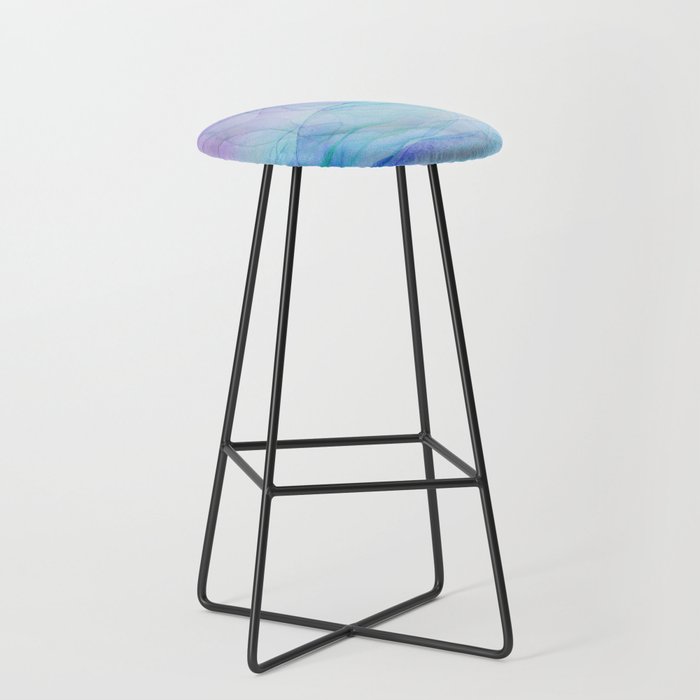 Pastel Violet Turquoise Abstract Ink Painting Stool Gallery Image 1