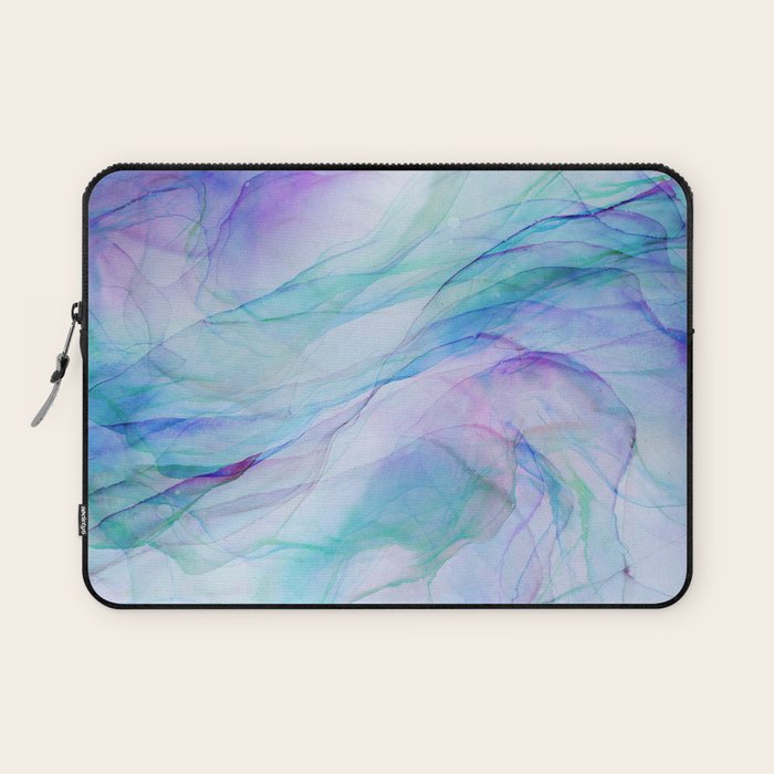 Pastel Violet Turquoise Abstract Ink Painting Laptop Sleeve Gallery Image 1