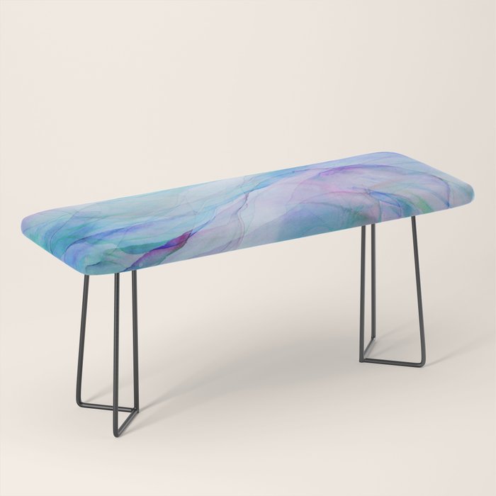 Pastel Violet Turquoise Abstract Ink Painting Bench Gallery Image 1