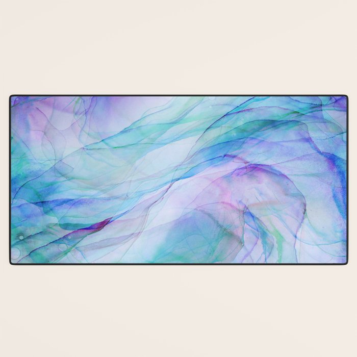 Pastel Violet Turquoise Abstract Ink Painting Desk Mat Gallery Image 3