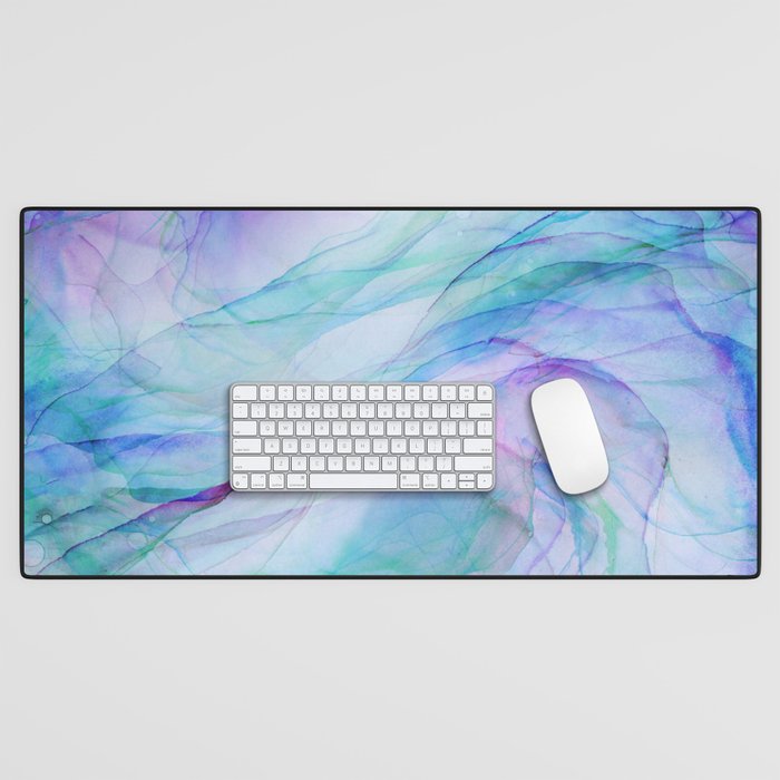 Pastel Violet Turquoise Abstract Ink Painting Desk Mat Gallery Image 1