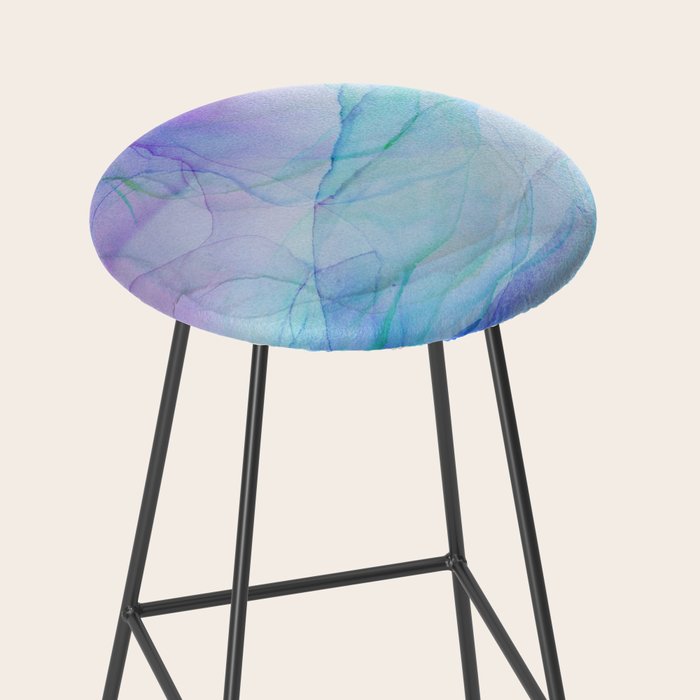 Pastel Violet Turquoise Abstract Ink Painting Stool Gallery Image 2