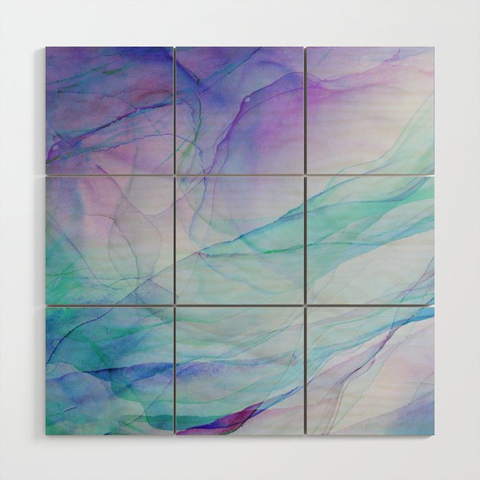 Pastel Violet Turquoise Abstract Ink Painting Wood Wall Art Gallery Image 1