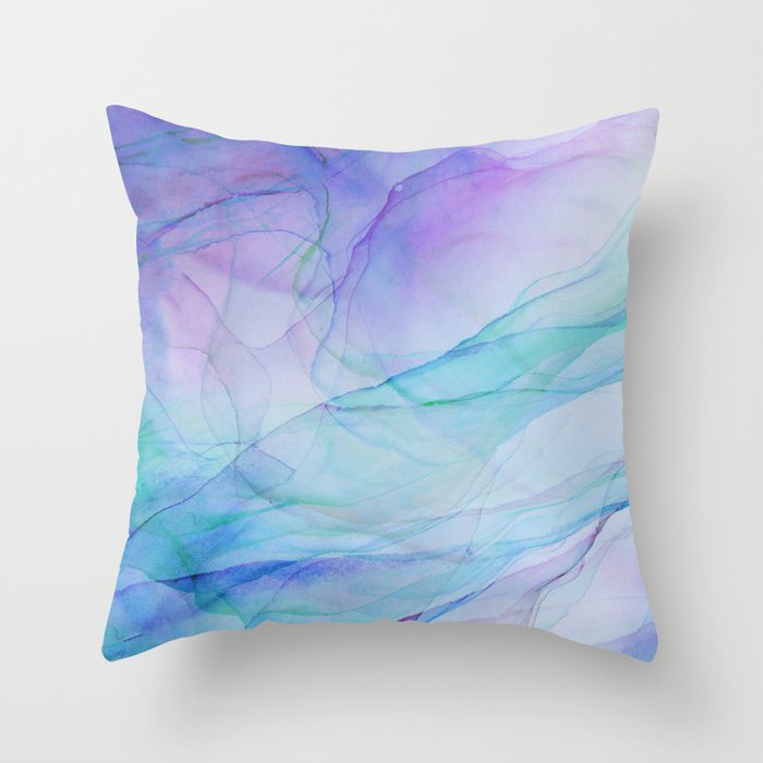 Pastel Violet Turquoise Abstract Ink Painting Throw Pillow Gallery Image 6