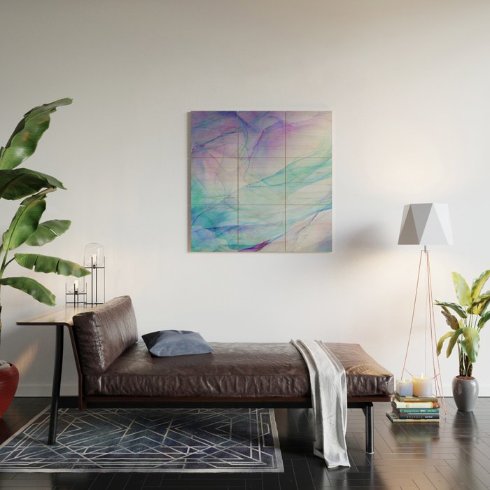 Pastel Violet Turquoise Abstract Ink Painting Wood Wall Art Gallery Image 2