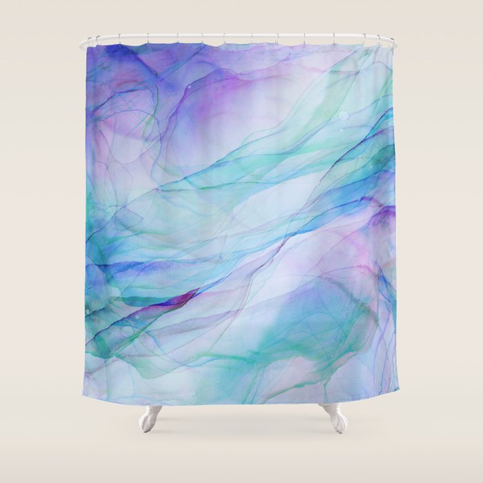 Pastel Violet Turquoise Abstract Ink Painting Shower Curtain Gallery Image 1
