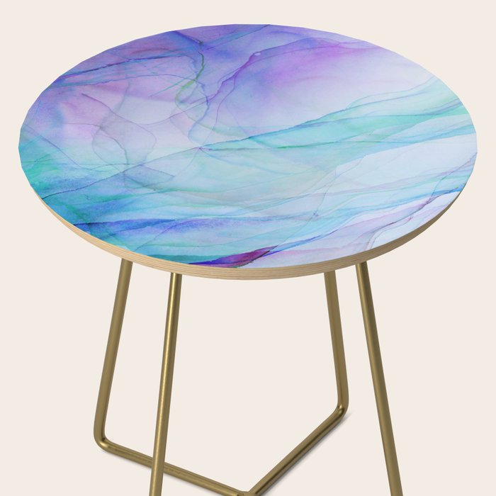 Pastel Violet Turquoise Abstract Ink Painting Side Table Gallery Image 2