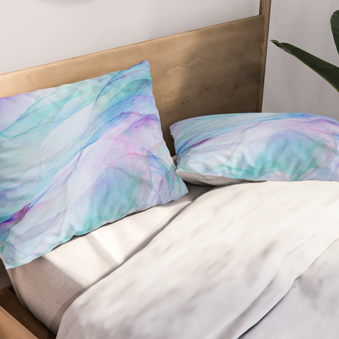 Pastel Violet Turquoise Abstract Ink Painting Pillow Sham Gallery Image 2