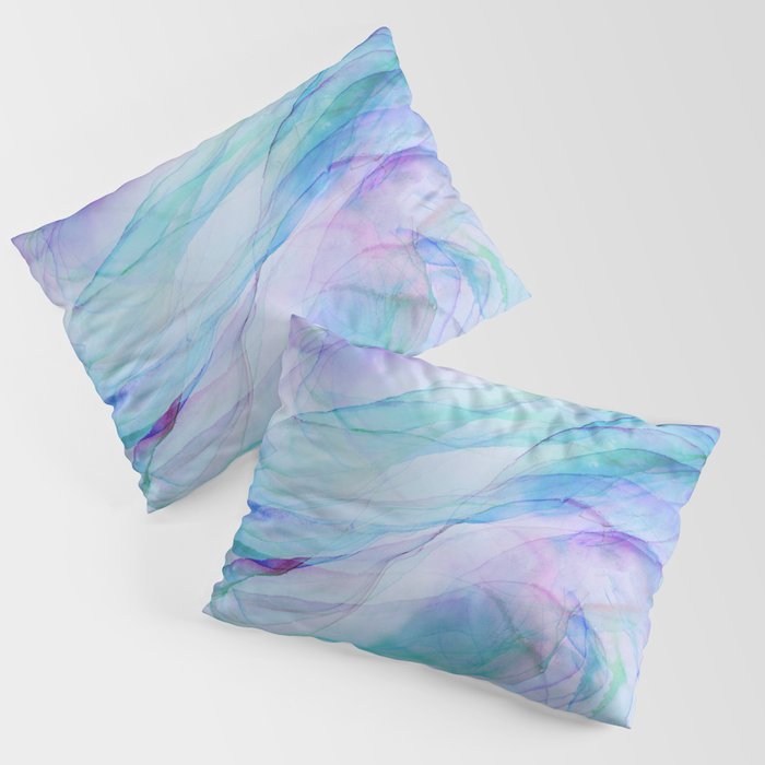 Pastel Violet Turquoise Abstract Ink Painting Pillow Sham Gallery Image 1