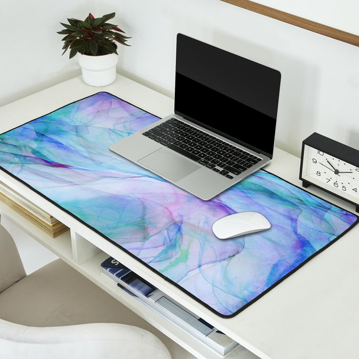 Pastel Violet Turquoise Abstract Ink Painting Desk Mat Gallery Image 2