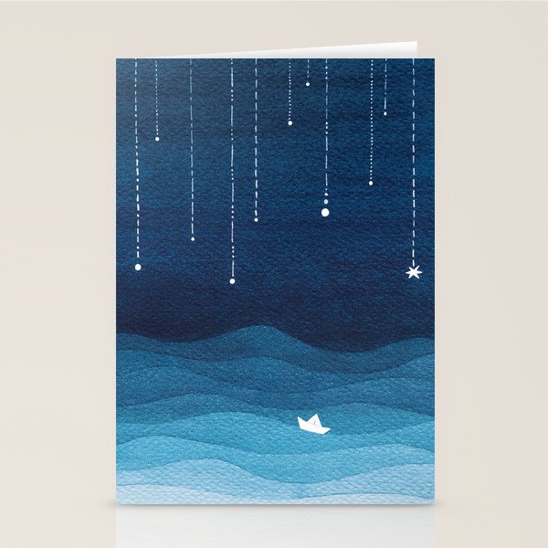 Falling stars, blue, sailboat, ocean Stationery Card Gallery Image 2