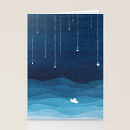 Falling stars, blue, sailboat, ocean Stationery Card Gallery Image 2