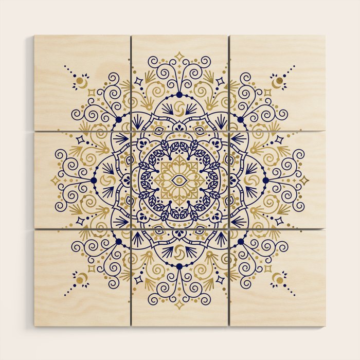 Moroccan Mandala - Gold Ink on Navy Wood Wall Art Gallery Image 1