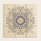 Moroccan Mandala - Gold Ink on Navy Wood Wall Art Gallery Image 1