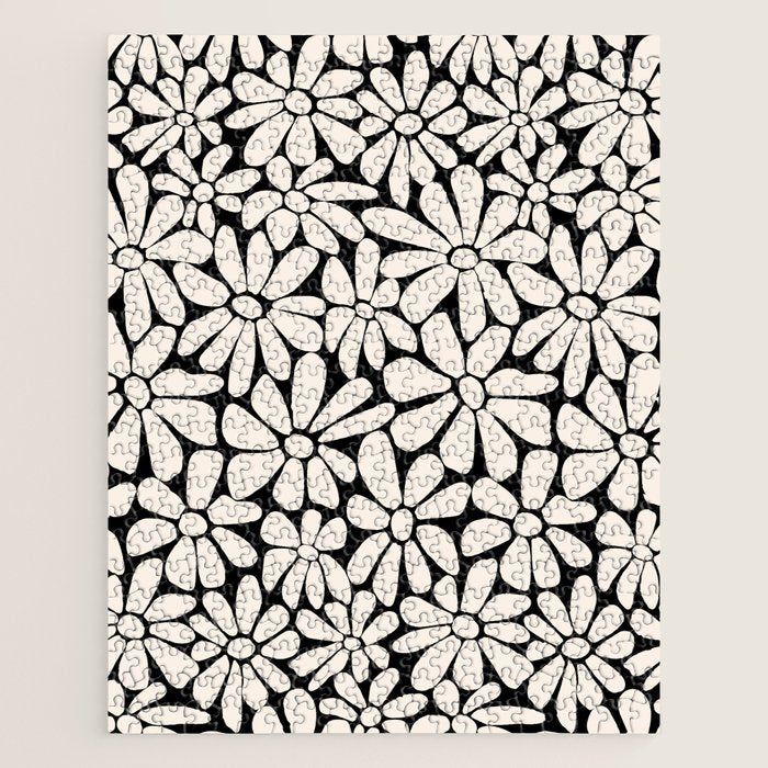 Black and White Retro Floral 2 Jigsaw Puzzle Gallery Image 1