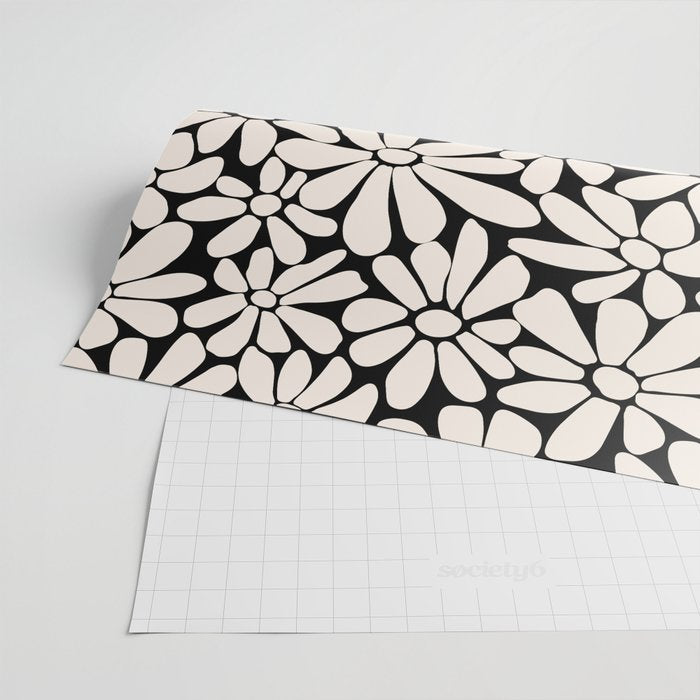 Black and White Retro Floral 2 Wrapping Paper Gallery Image 2