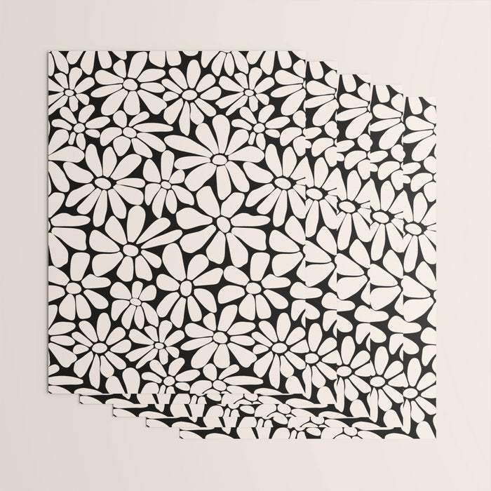 Black and White Retro Floral 2 Wrapping Paper Gallery Image 3