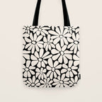 Black and White Retro Floral 2 Tote Bag Gallery Image 1