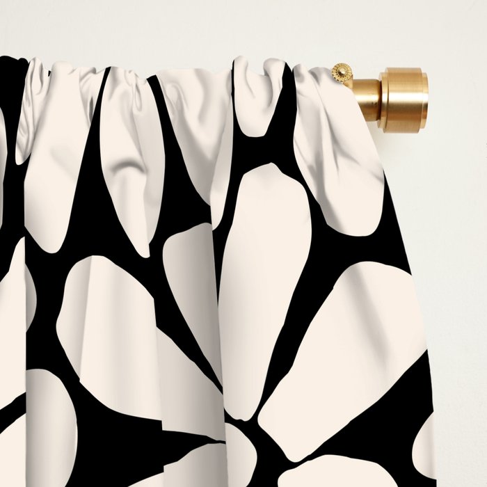 Black and White Retro Floral 2 Window Curtain Gallery Image 2