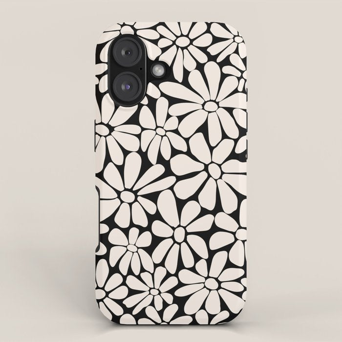 Black and White Retro Floral 2 iPhone Case Gallery Image 1