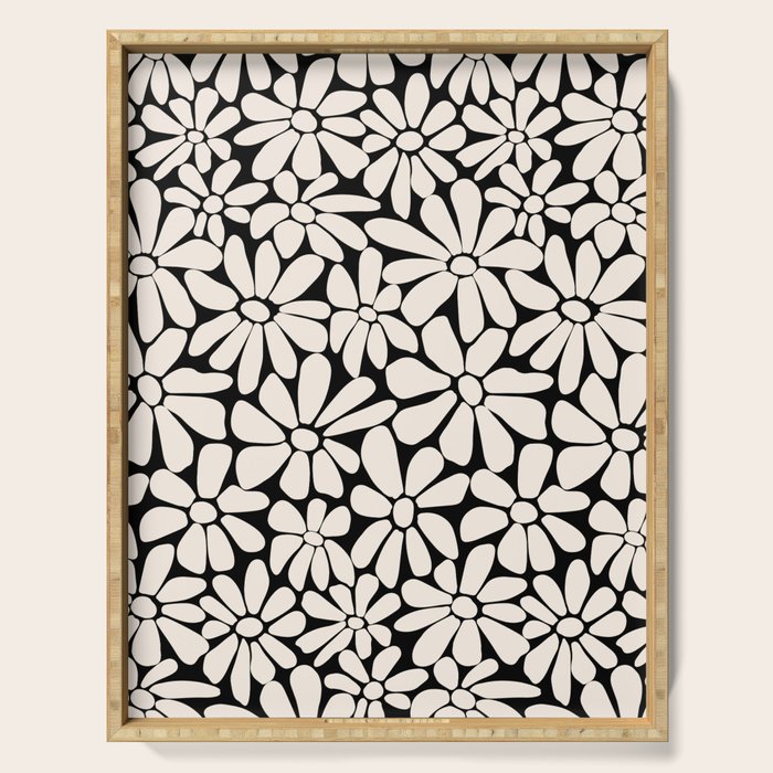 Black and White Retro Floral 2 Serving Tray Gallery Image 1