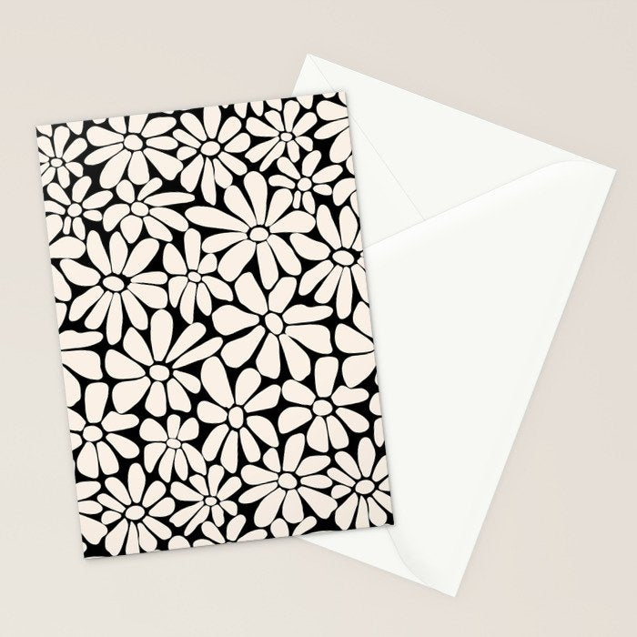 Black and White Retro Floral 2 Stationery Card Gallery Image 2