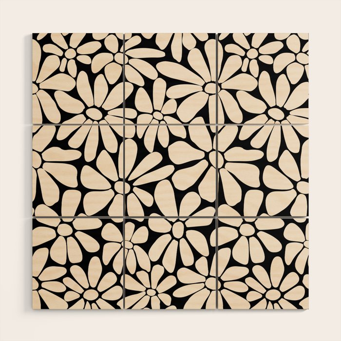 Black and White Retro Floral 2 Wood Wall Art Gallery Image 1