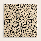 Black and White Retro Floral 2 Wood Wall Art Gallery Image 1