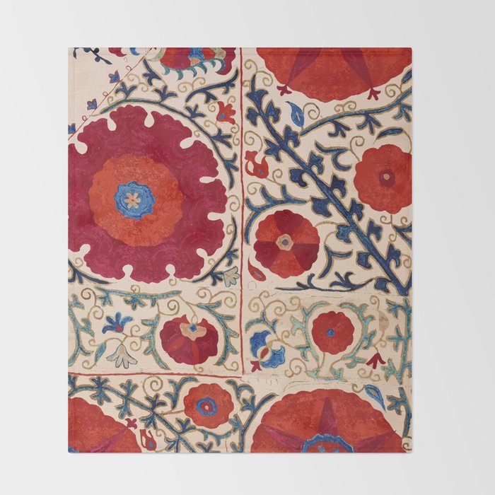Bokhara Suzani Uzbekistan Floral Print Throw Blanket Gallery Image 2