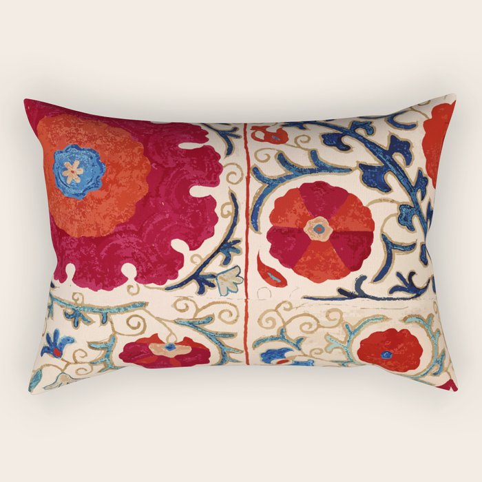 Bokhara Suzani Uzbekistan Floral Print Rectangular Pillow Gallery Image 2