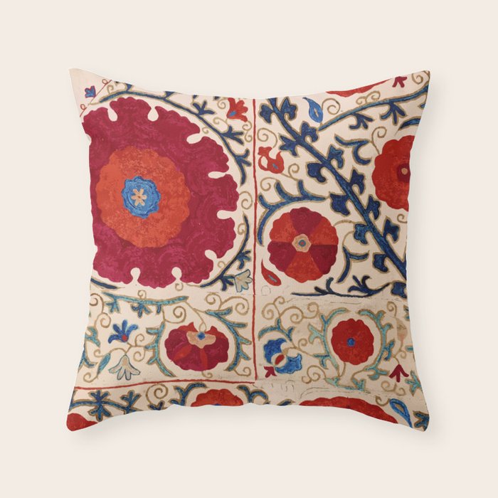Bokhara Suzani Uzbekistan Floral Print Throw Pillow Gallery Image 6