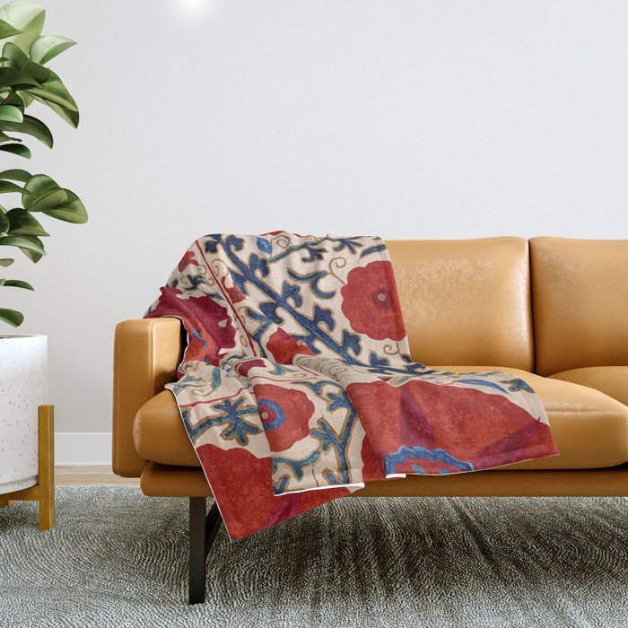Bokhara Suzani Uzbekistan Floral Print Throw Blanket Gallery Image 1