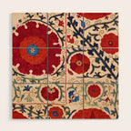 Bokhara Suzani Uzbekistan Floral Print Wood Wall Art Gallery Image 1