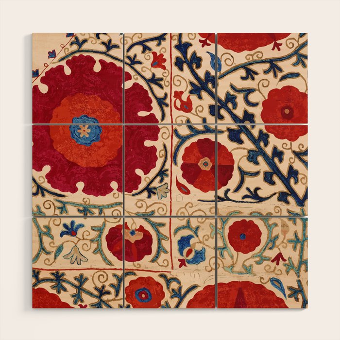 Bokhara Suzani Uzbekistan Floral Print Wood Wall Art Gallery Image 1