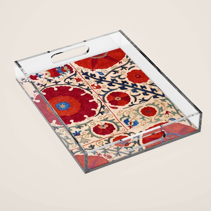 Bokhara Suzani Uzbekistan Floral Print Acrylic Tray Gallery Image 1